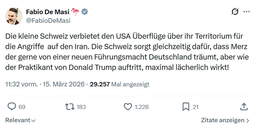 Fabio De Masi: Die kleine Schweiz verbietet den USA…