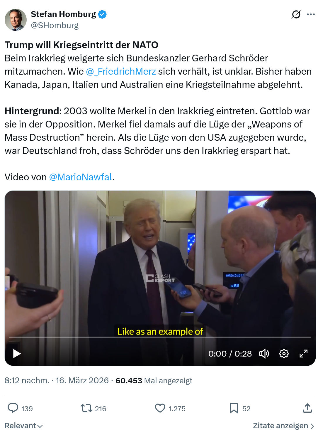 Stefan Homburg: Trump will Kriegseintritt der NATO…