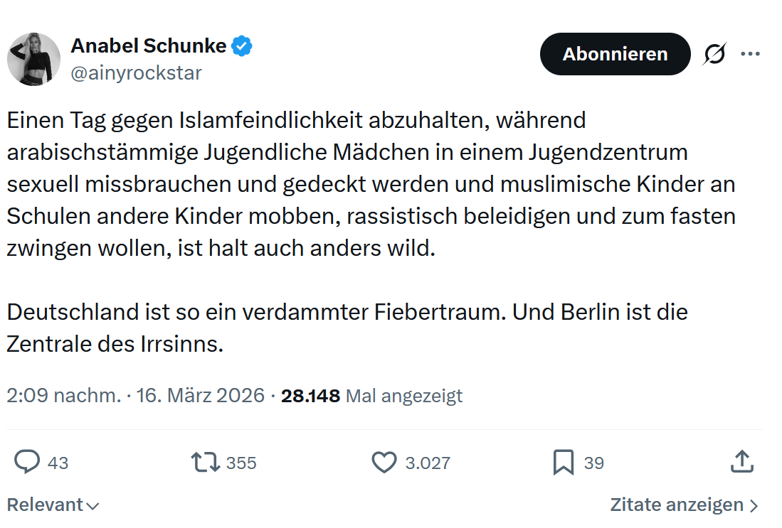 Anabel Schunke: Einen Tag gegen Islamfeindlichkeit abzuhalten…