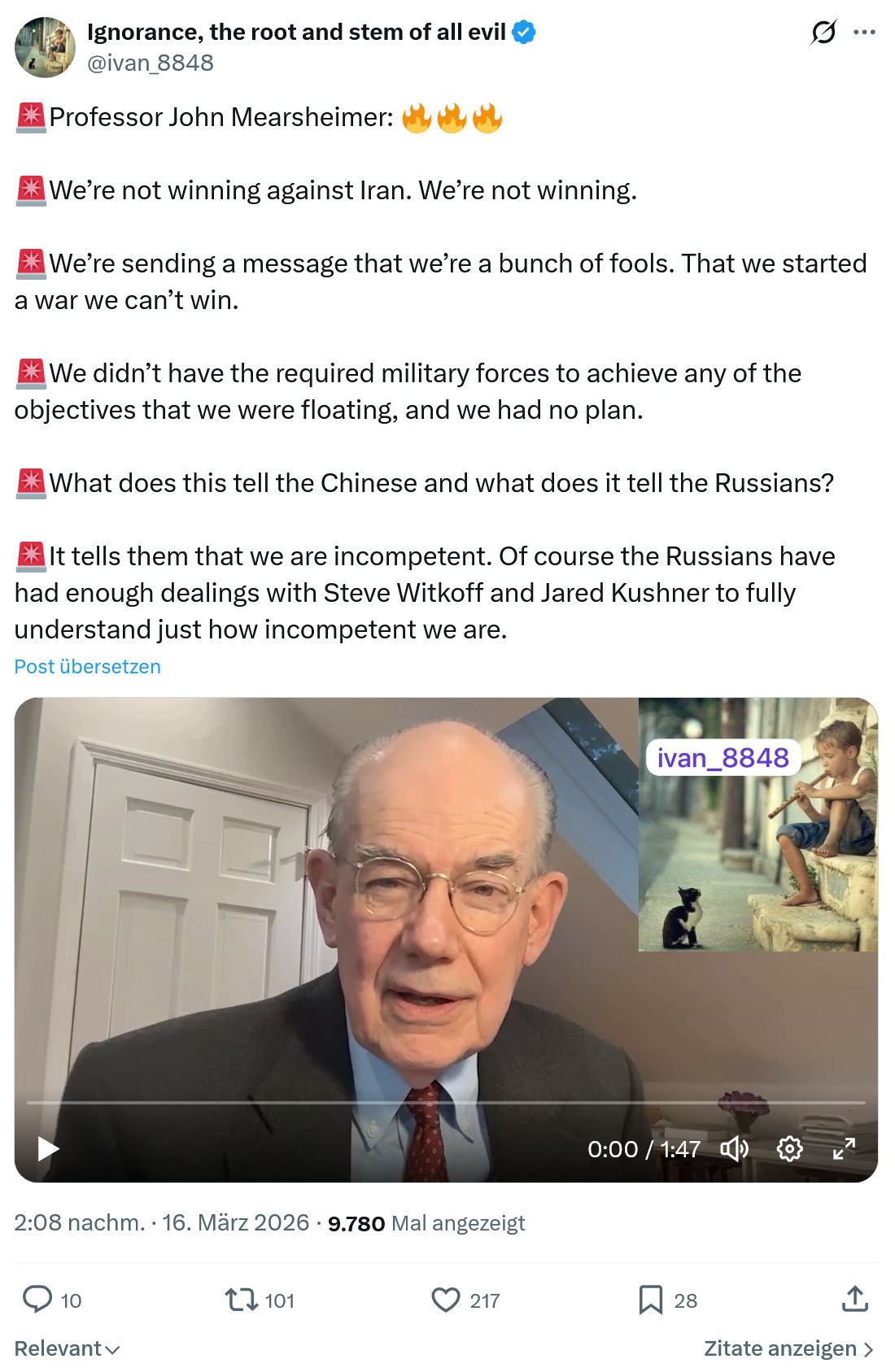 ivan Ignorance: Professor John Mearsheimer…