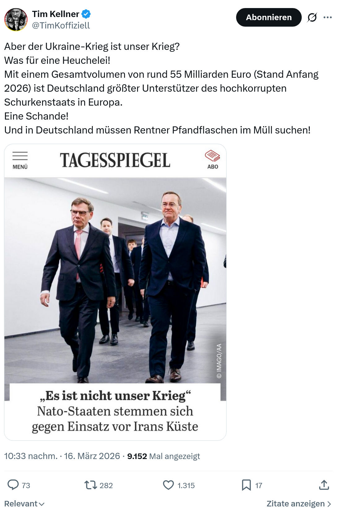 Tim Kellner: Aber der Ukraine-Krieg ist unser Krieg…