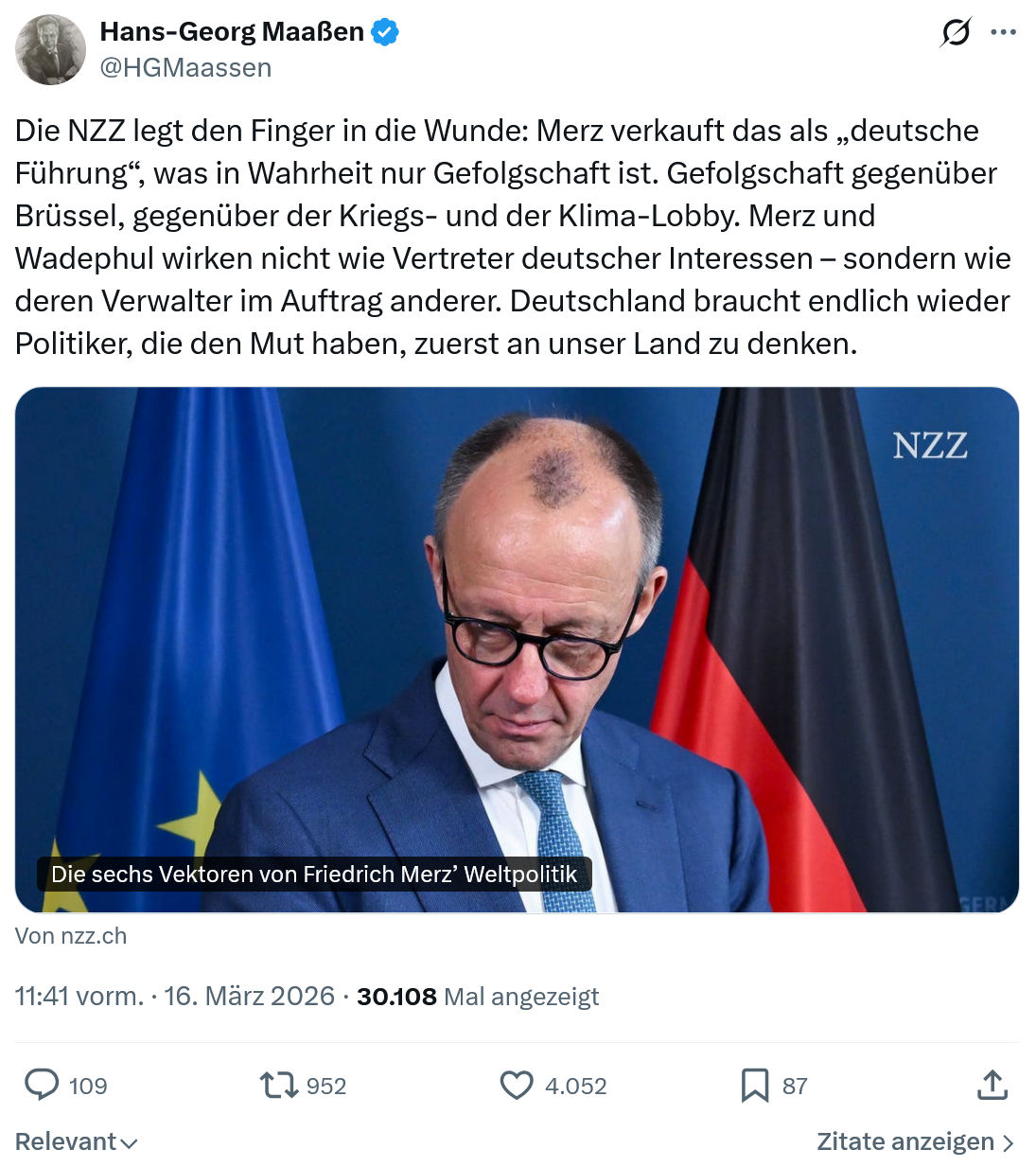 Hans-Georg Maaßen: Die NZZ legt den Finger in die Wunde…
