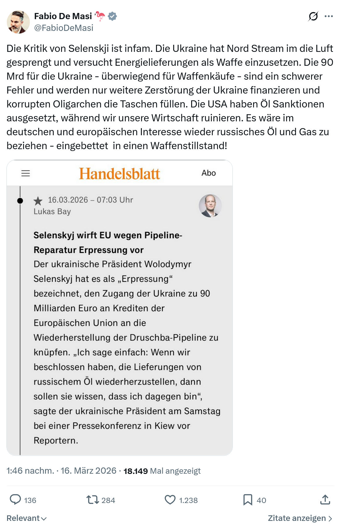 Fabio De Masi: Die Kritik von Selenskji ist infam…