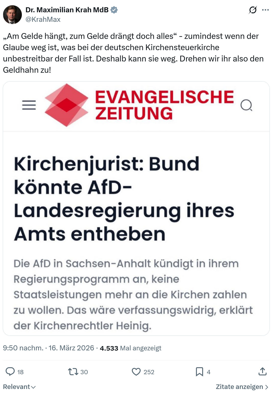 Maximilian Krah: „Am Gelde hängt, zum Gelde drängt doch alles“…