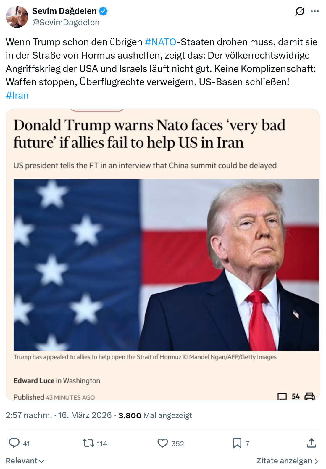 Sevim Dagdelen: Wenn Trump schon den übrigen #NATO…
