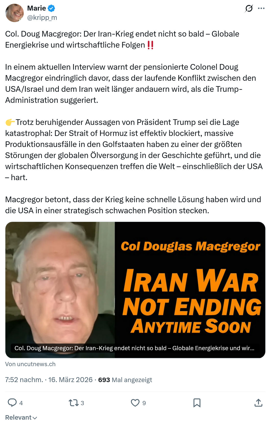 Marie kripp: Col. Doug Macgregor…