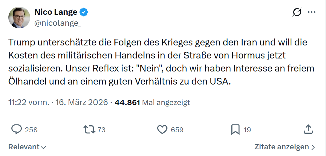 Nico Lange: Trump unterschätzte die Folgen des Krieges…