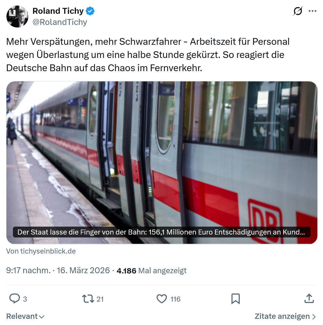 Roland Tichy: Mehr Verspätungen, mehr Schwarzfahrer…