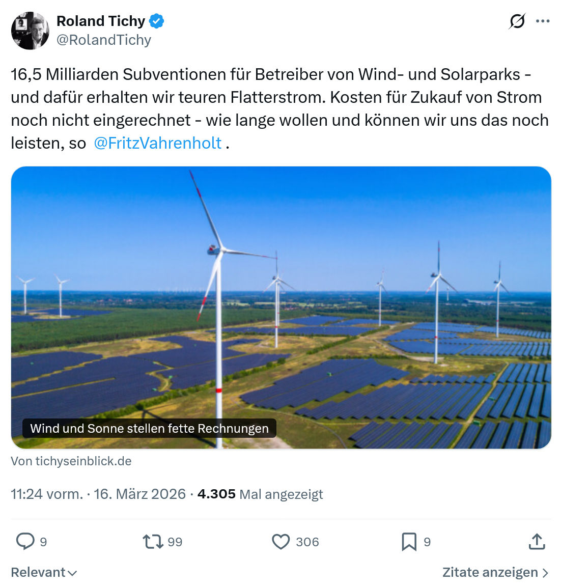 Roland Tichy: 16,5 Milliarden Subventionen für Betreiber…