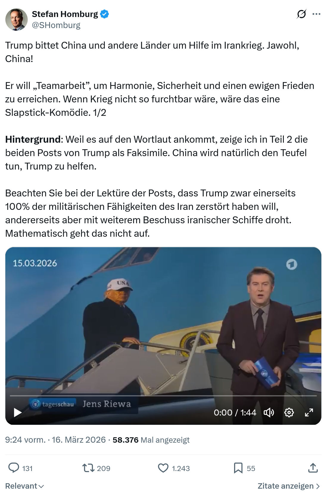 Stefan Homburg: Trump bittet China und andere Länder…