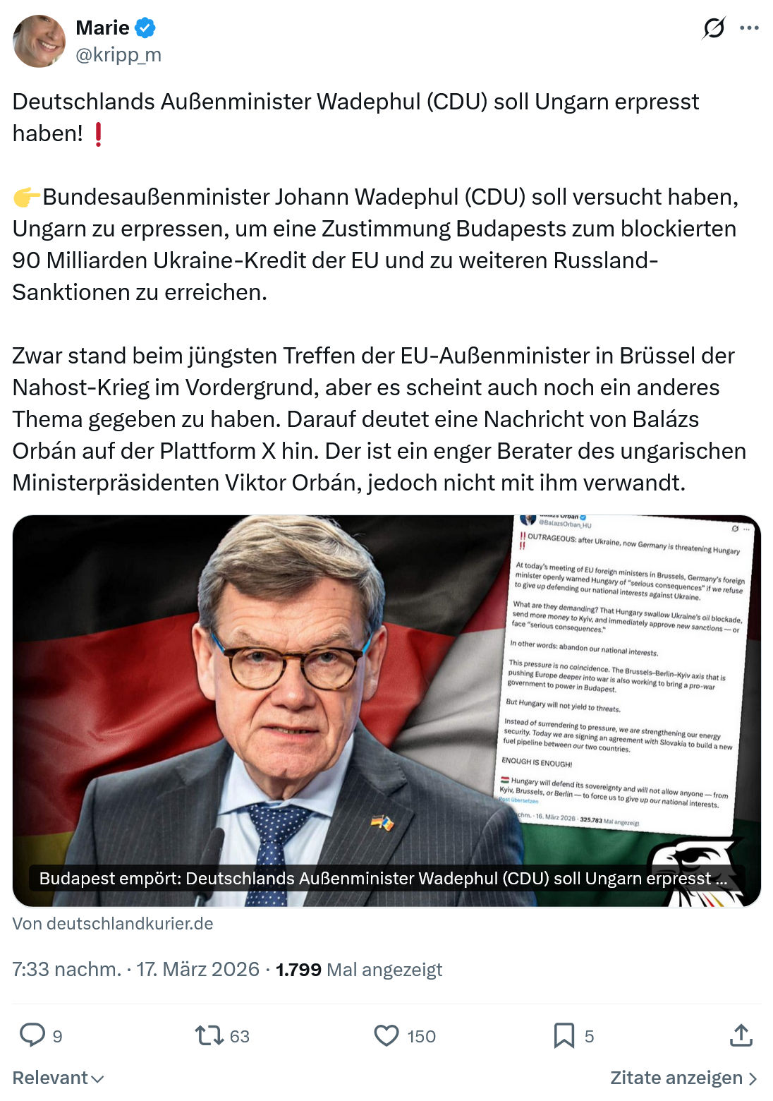 Marie kripp: Deutschlands Außenminister Wadephul…