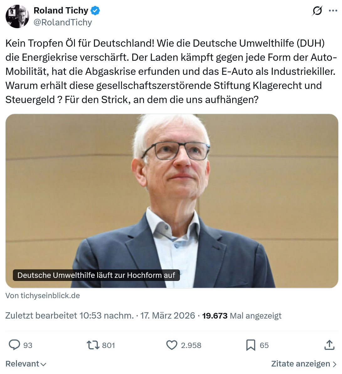 Roland Tichy: Kein Tropfen Öl für Deutschland…