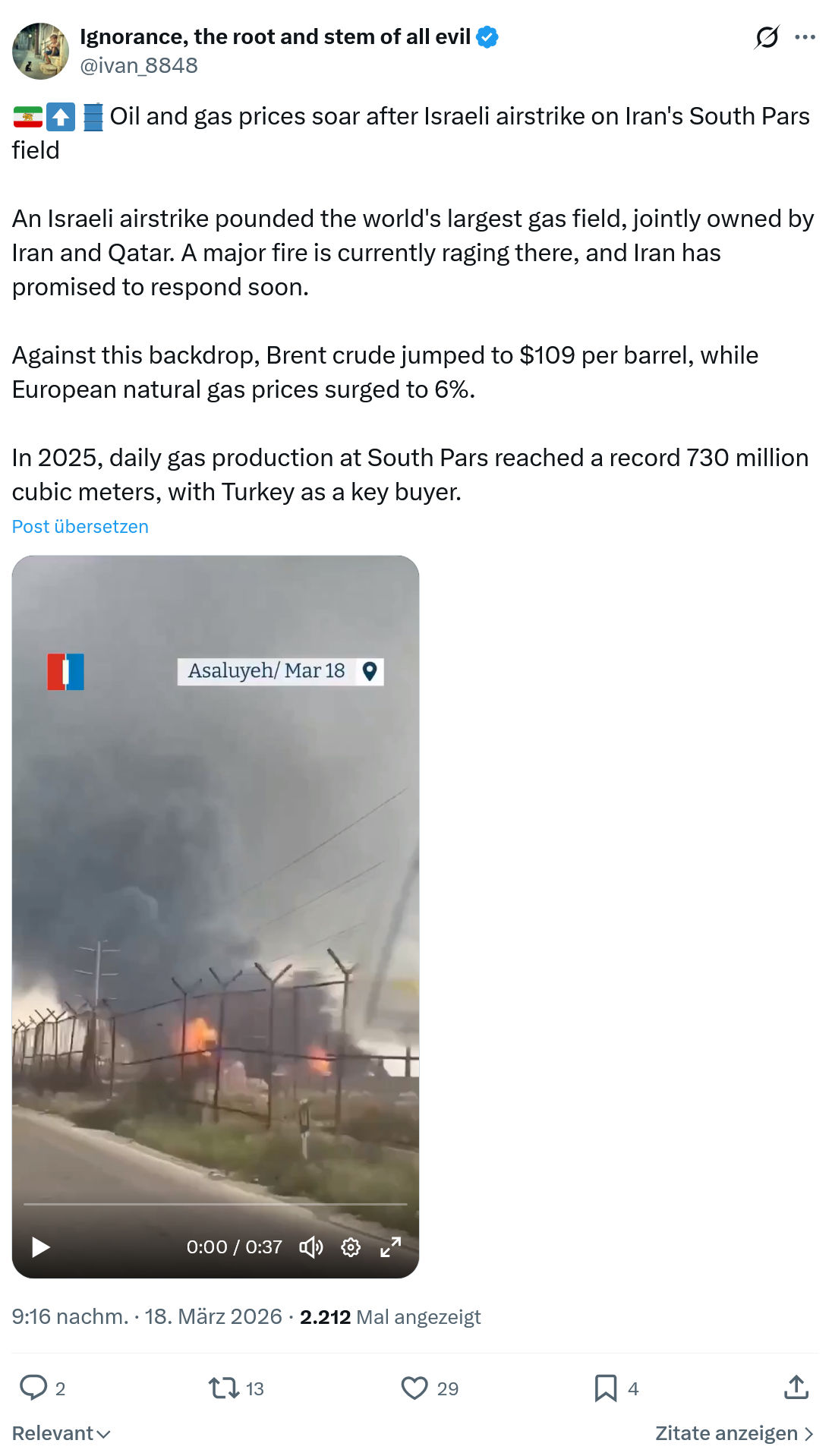 ivan Ignorance: Oil and gas prices soar after Israeli airstrike…