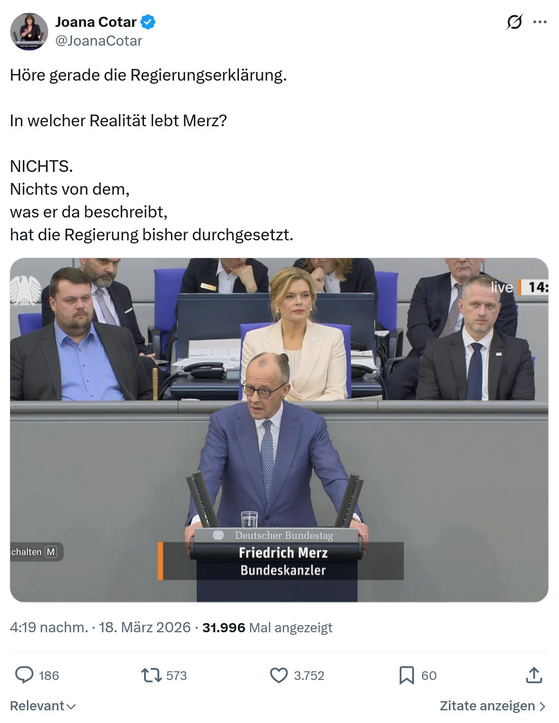 Joana Cotar: Höre gerade die Regierungserklärung…