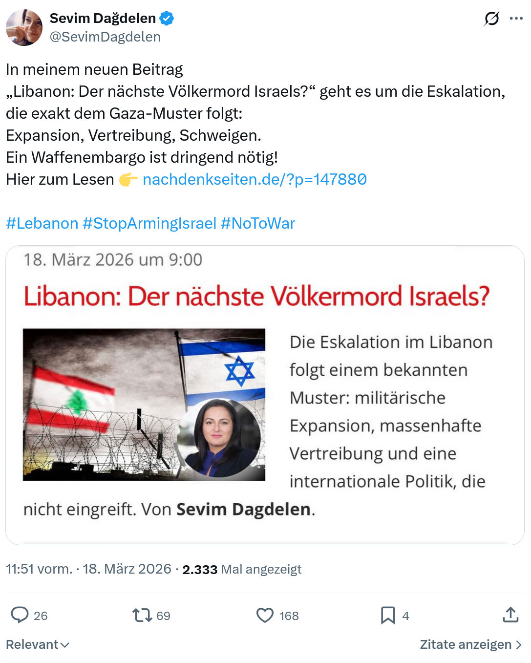 Sevim Dagdelen: In meinem neuen Beitrag…