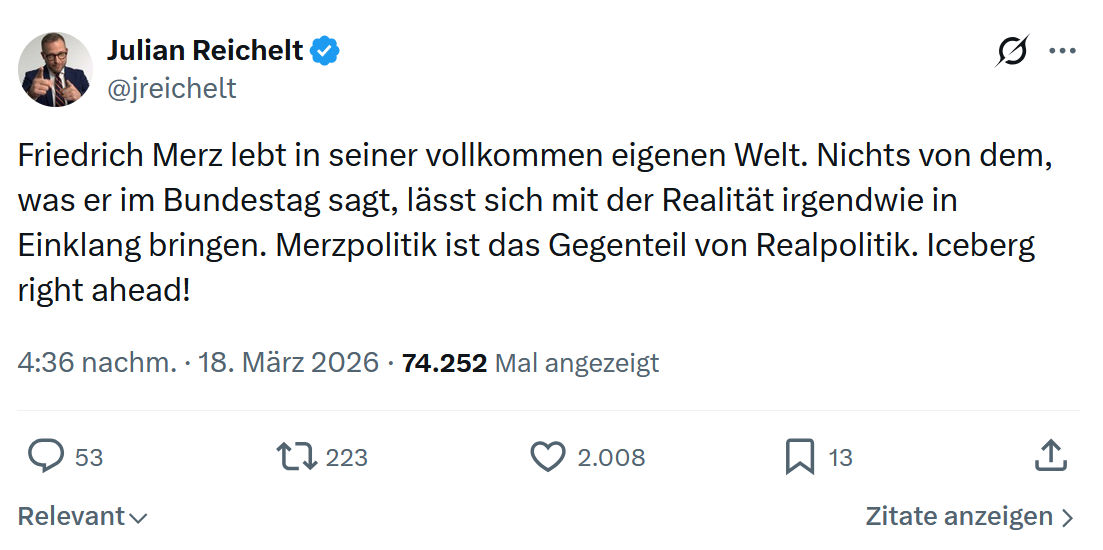 Julian Reichelt: Friedrich Merz lebt in seiner vollkommen…