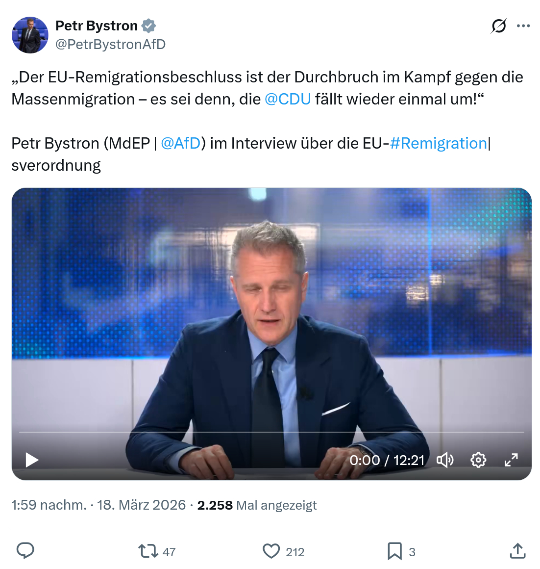 Petr Bystron: Der EU-Remigrationsbeschluss ist der Durchbruch im Kampf…