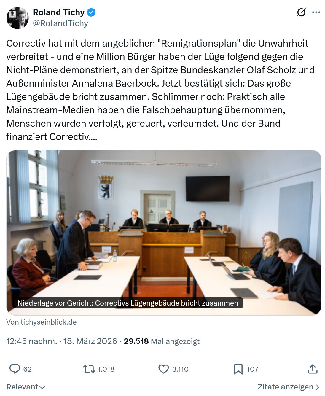 Roland Tichy: Correctiv hat mit dem angeblichen "Remigrationsplan"…