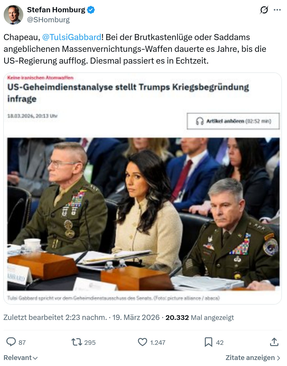 Stefan Homburg: Chapeau, @TulsiGabbard…