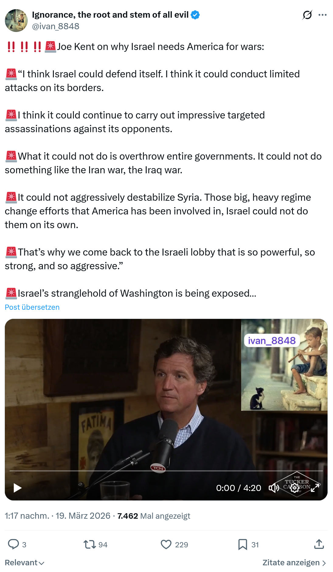 ivan Ignorance: Joe Kent on why Israel needs America for wars…