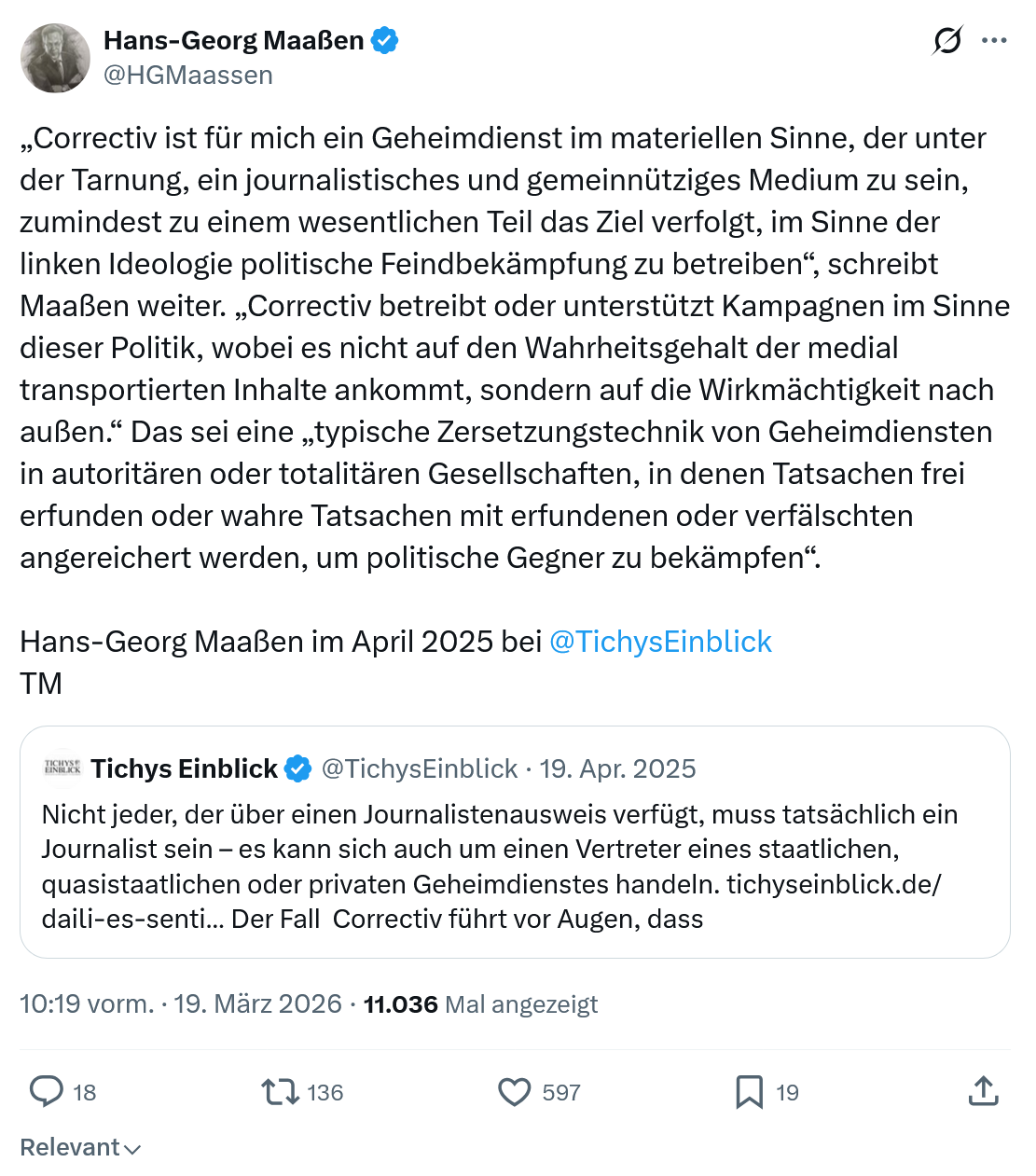 Hans-Georg Maaßen: Correctiv ist für mich ein Geheimdienst…
