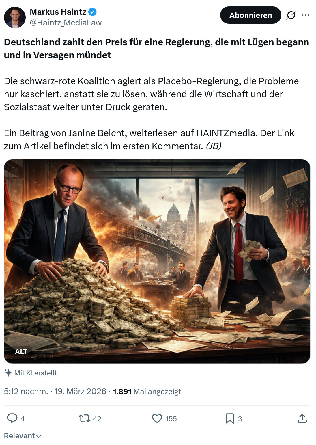 Markus Haintz: Deutschland zahlt den Preis…