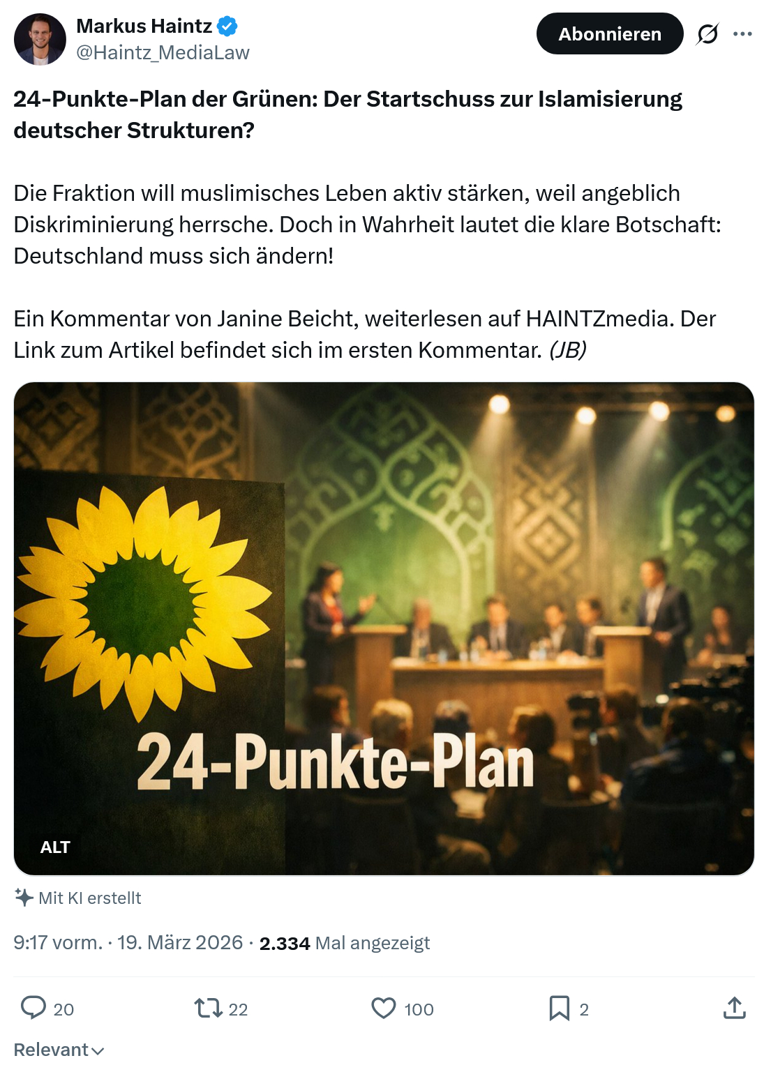 Markus Haintz: 24-Punkte-Plan der Grünen…