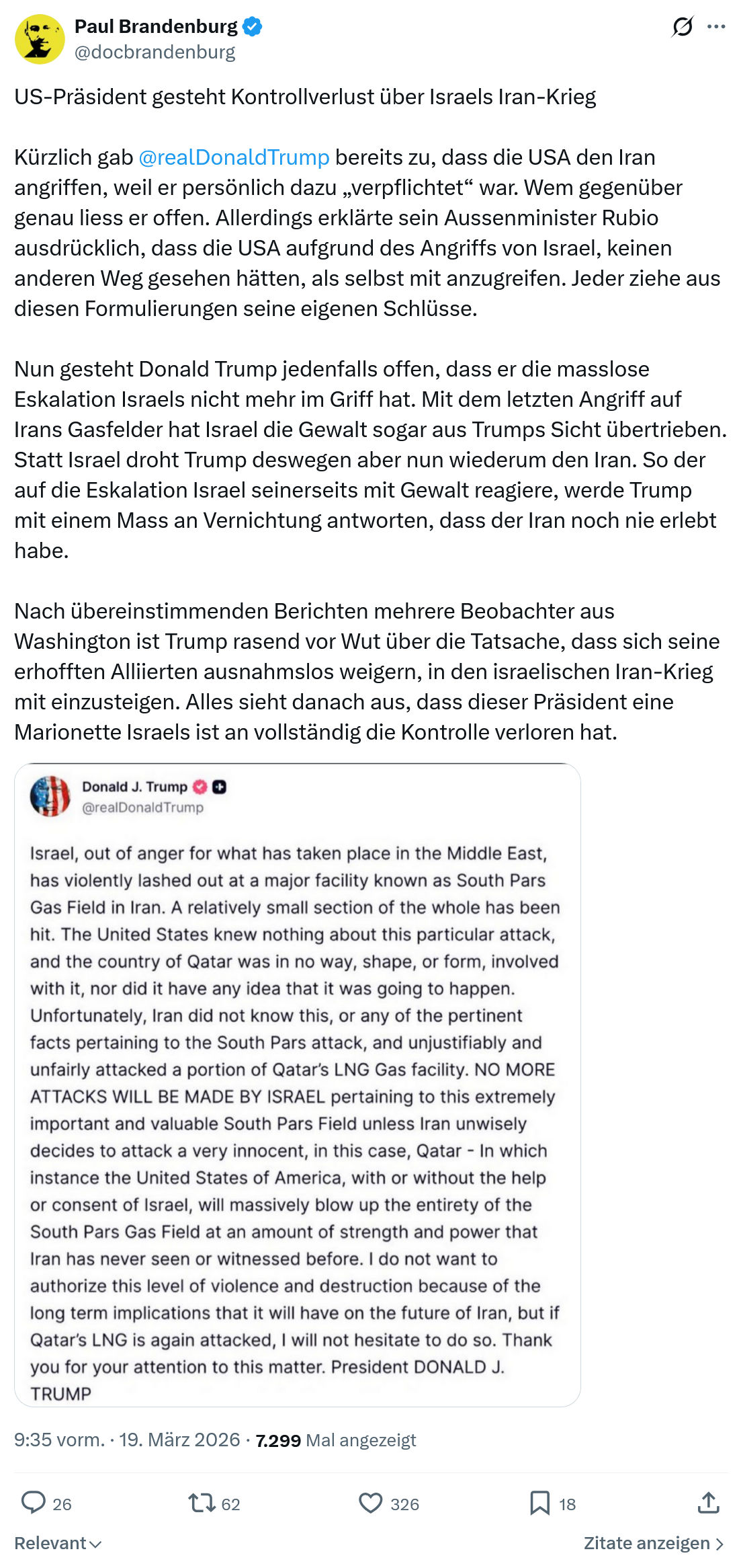 Paul Brandenburg: US-Präsident gesteht Kontrollverlust…