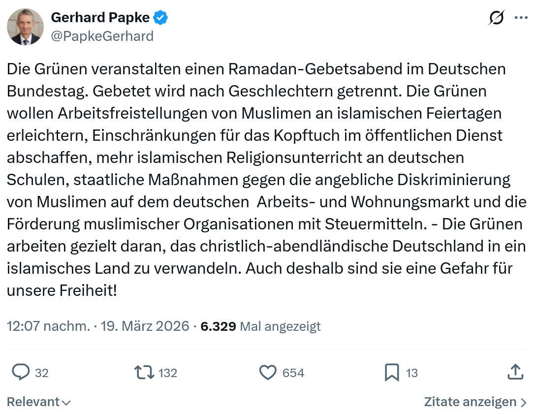 Gerhard Papke: Die Grünen veranstalten einen Ramadan-Gebetsabend…