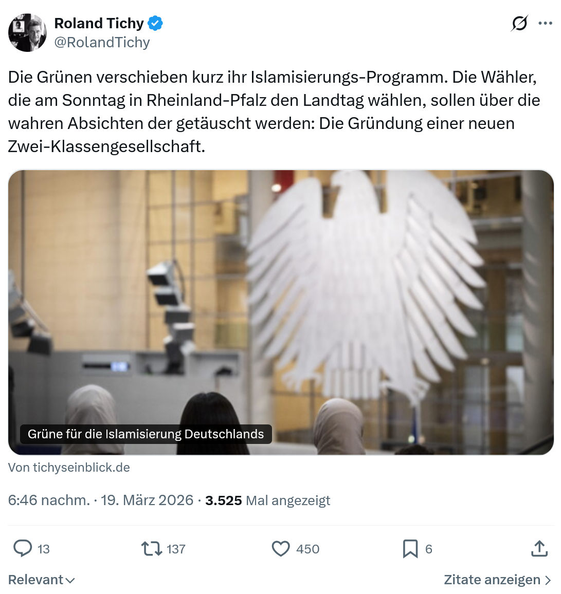 Roland Tichy: Die Grünen verschieben kurz ihr Islamisierungs-Programm…