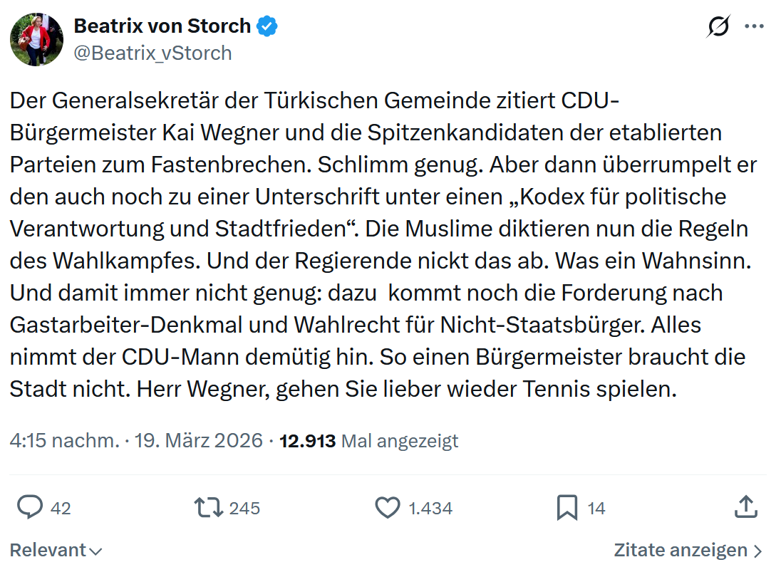 Beatrix von Storch: Der Generalsekretär der Türkischen…