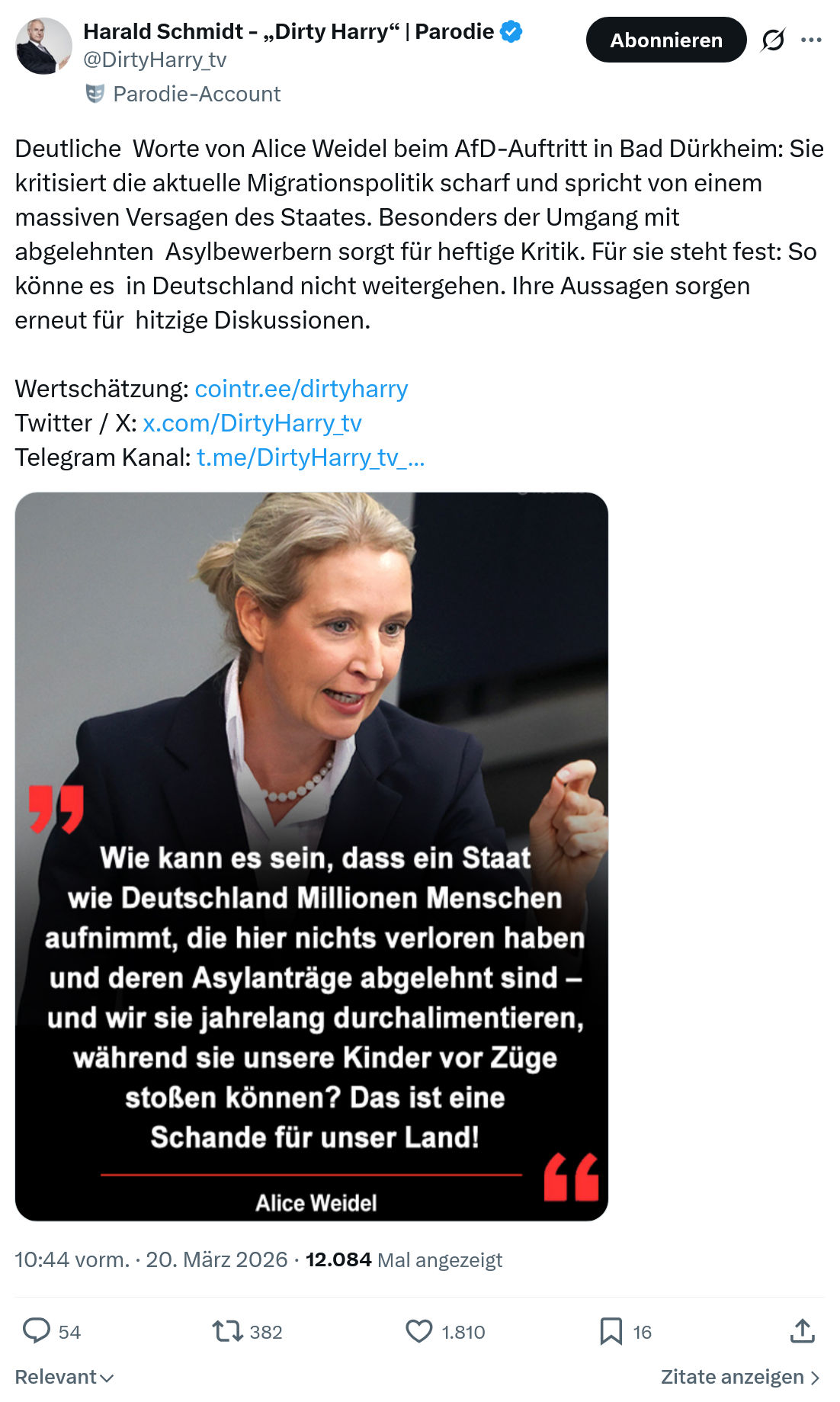 Harald Schmidt: Deutliche  Worte von Alice Weidel…