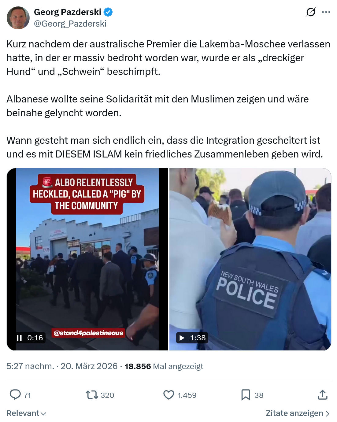 Georg Pazderski: Kurz nachdem der australische Premier…
