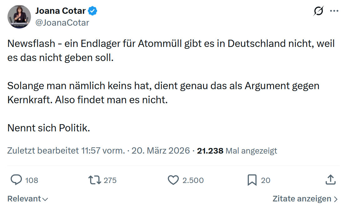 Joana Cotar: Newsflash - ein Endlager für Atommüll…