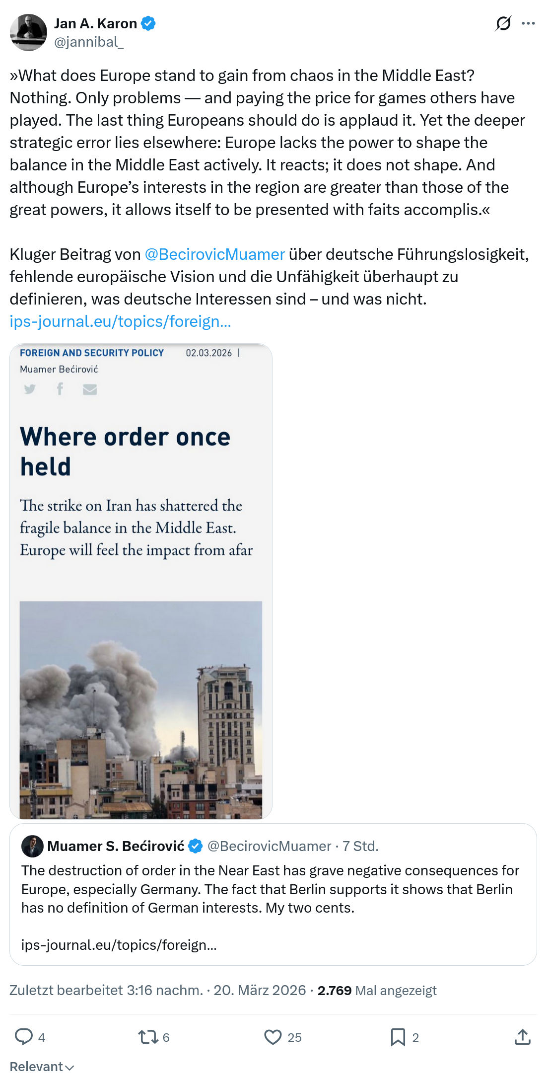 Jan A. Karon: What does Europe stand to gain from chaos…