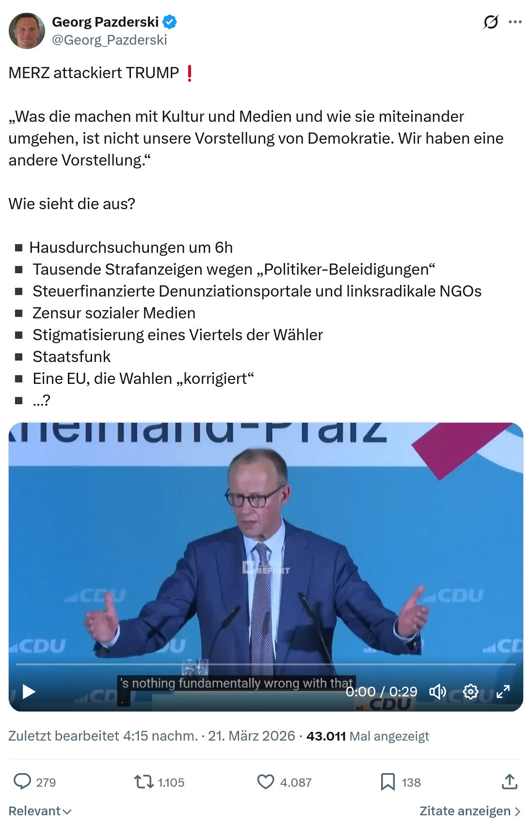 Georg Pazderski: MERZ attackiert TRUMP…