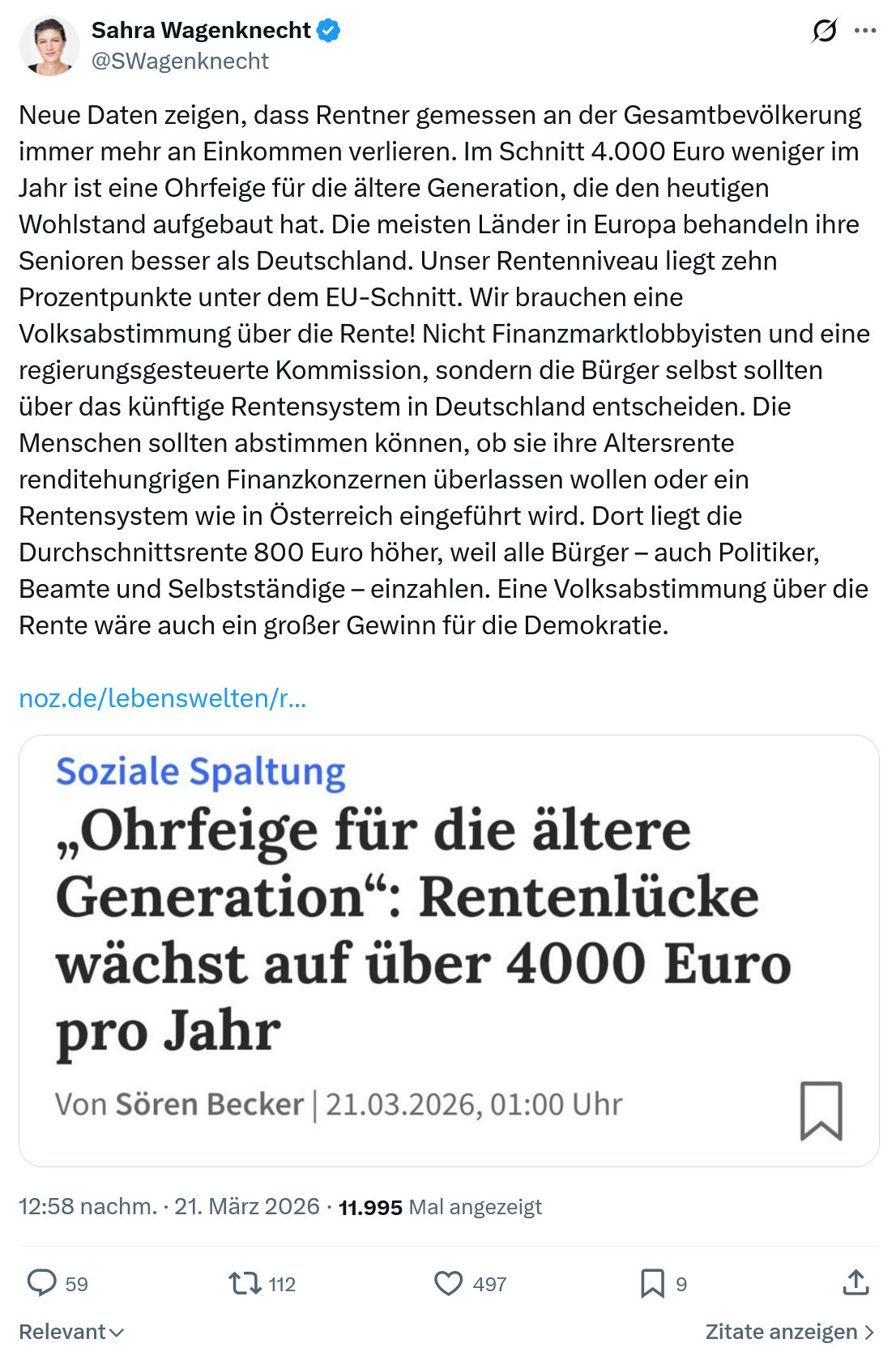 Sahra Wagenknecht: Neue Daten zeigen…