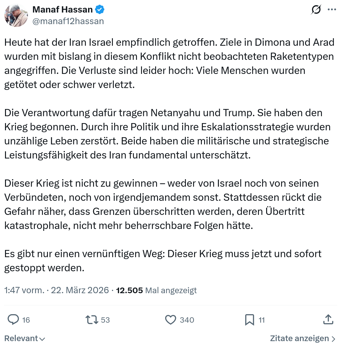 Manaf Hassan: Heute hat der Iran Israel…