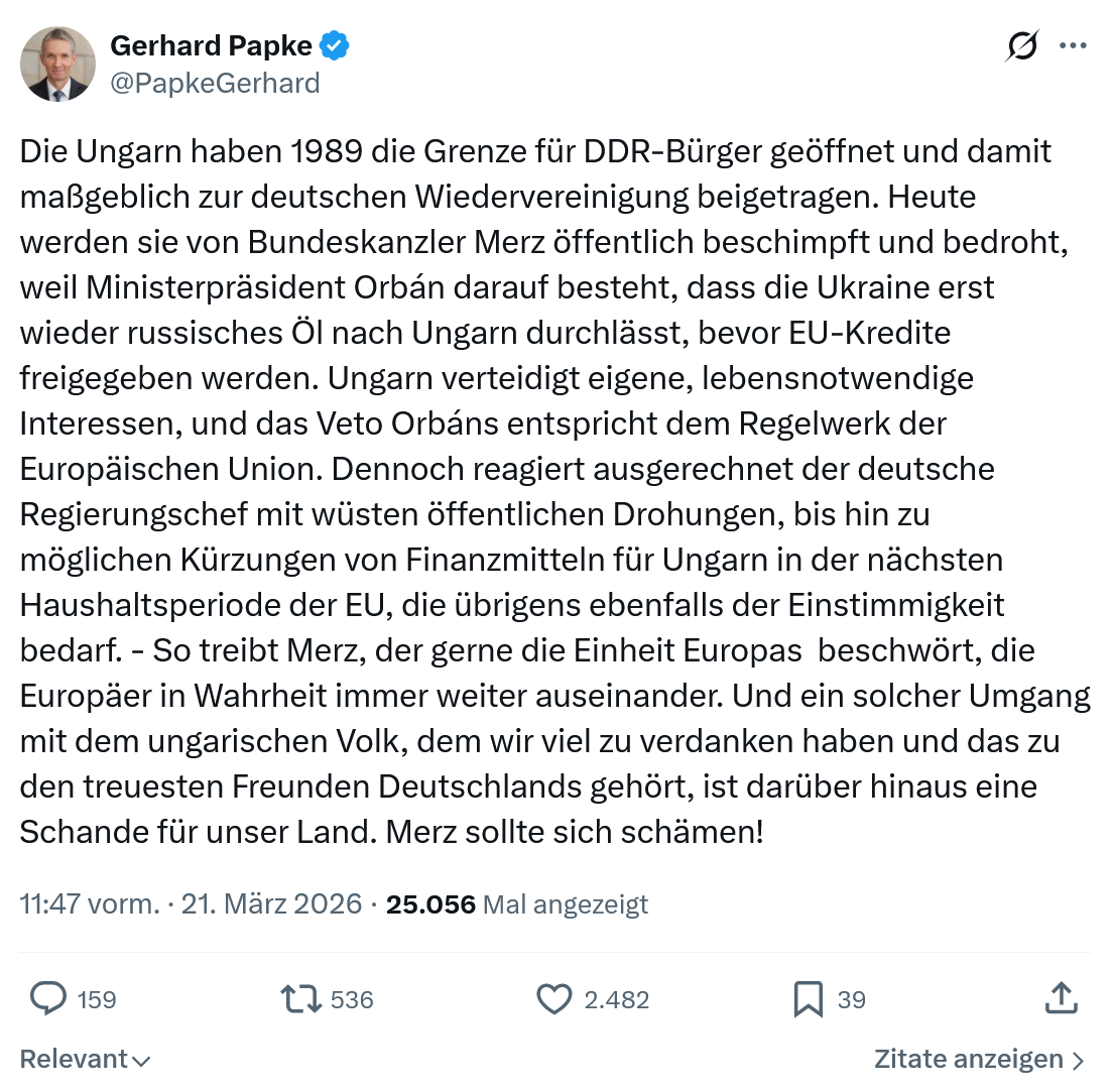 Gerhard Papke: Die Ungarn haben 1989 die Grenze…