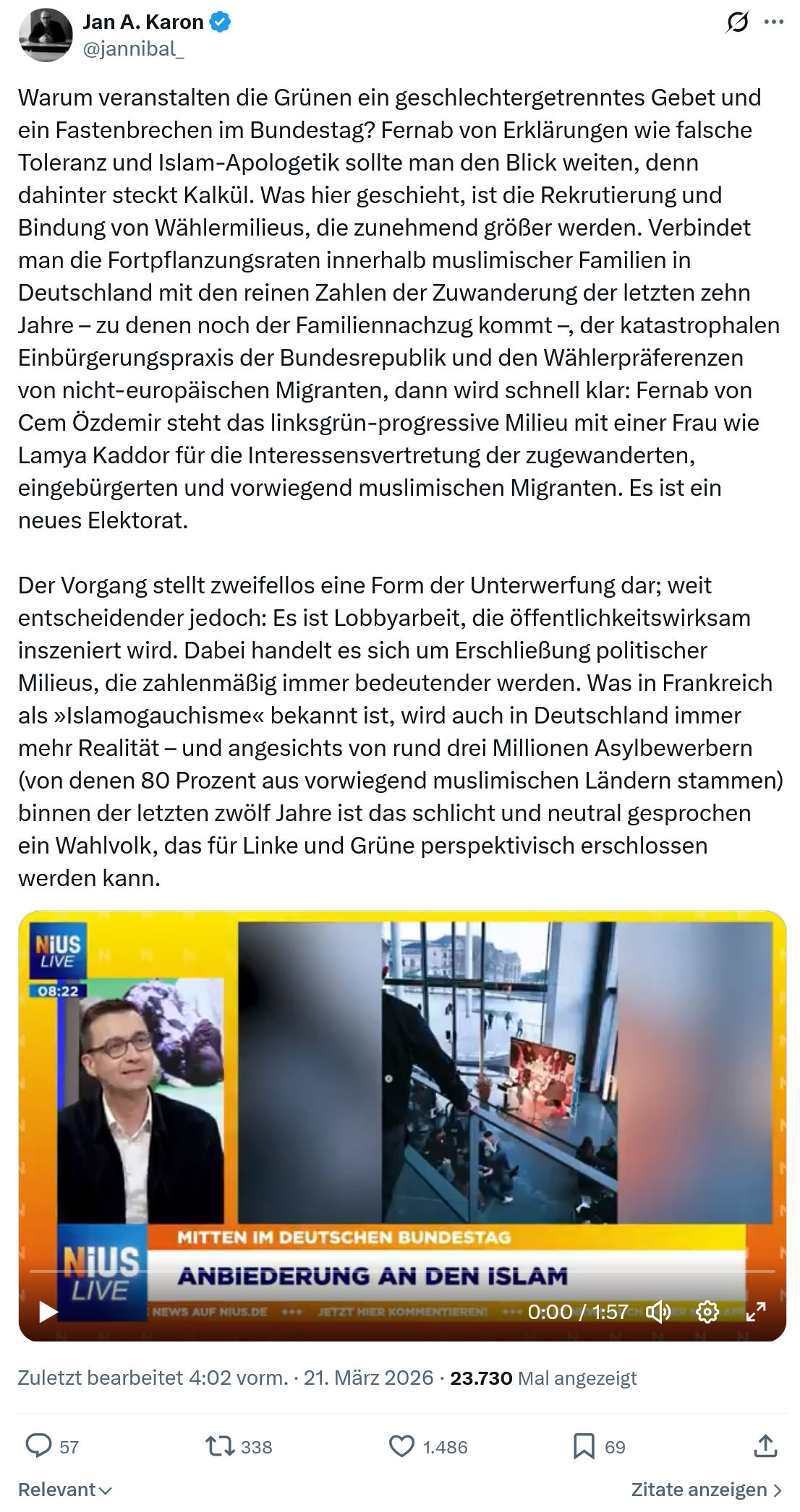 Jan A. Karon: Warum veranstalten die Grünen…