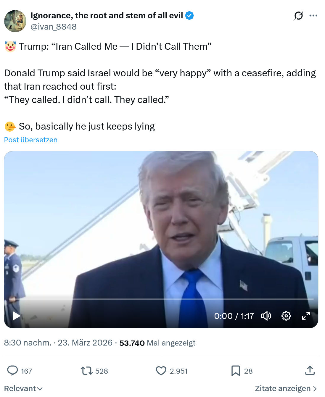 ivan Ignorance: Trump: “Iran Called Me — I Didn’t Call Them”…