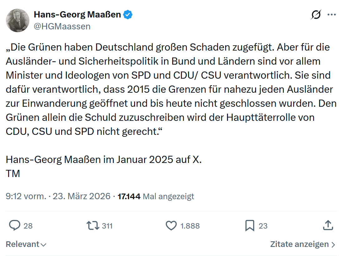 Hans-Georg Maaßen: Die Grünen haben Deutschland großen Schaden zugefügt…