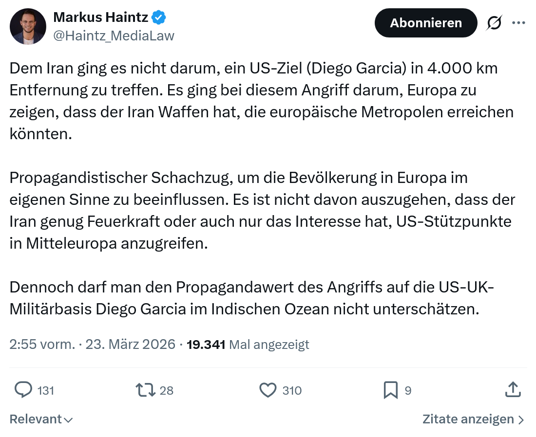Markus Haintz: Dem Iran ging es nicht darum…