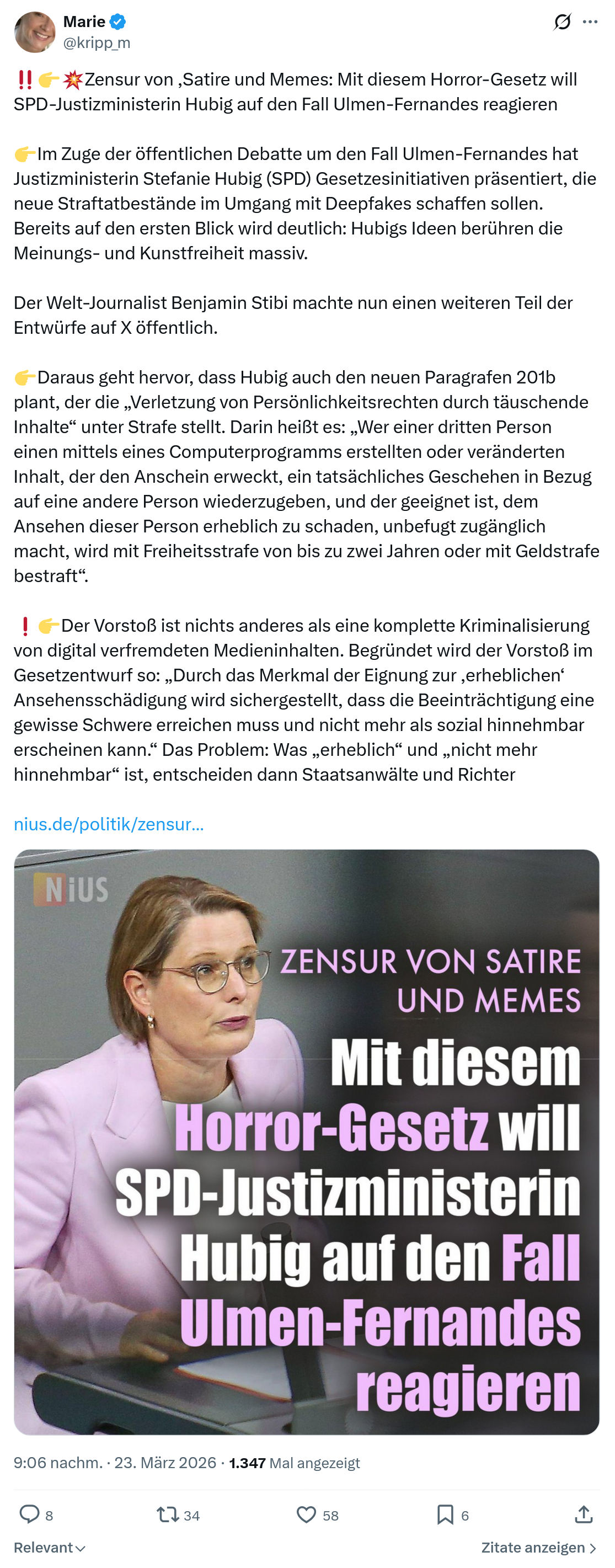 Marie kripp: Zensur von ‚Satire und Memes…