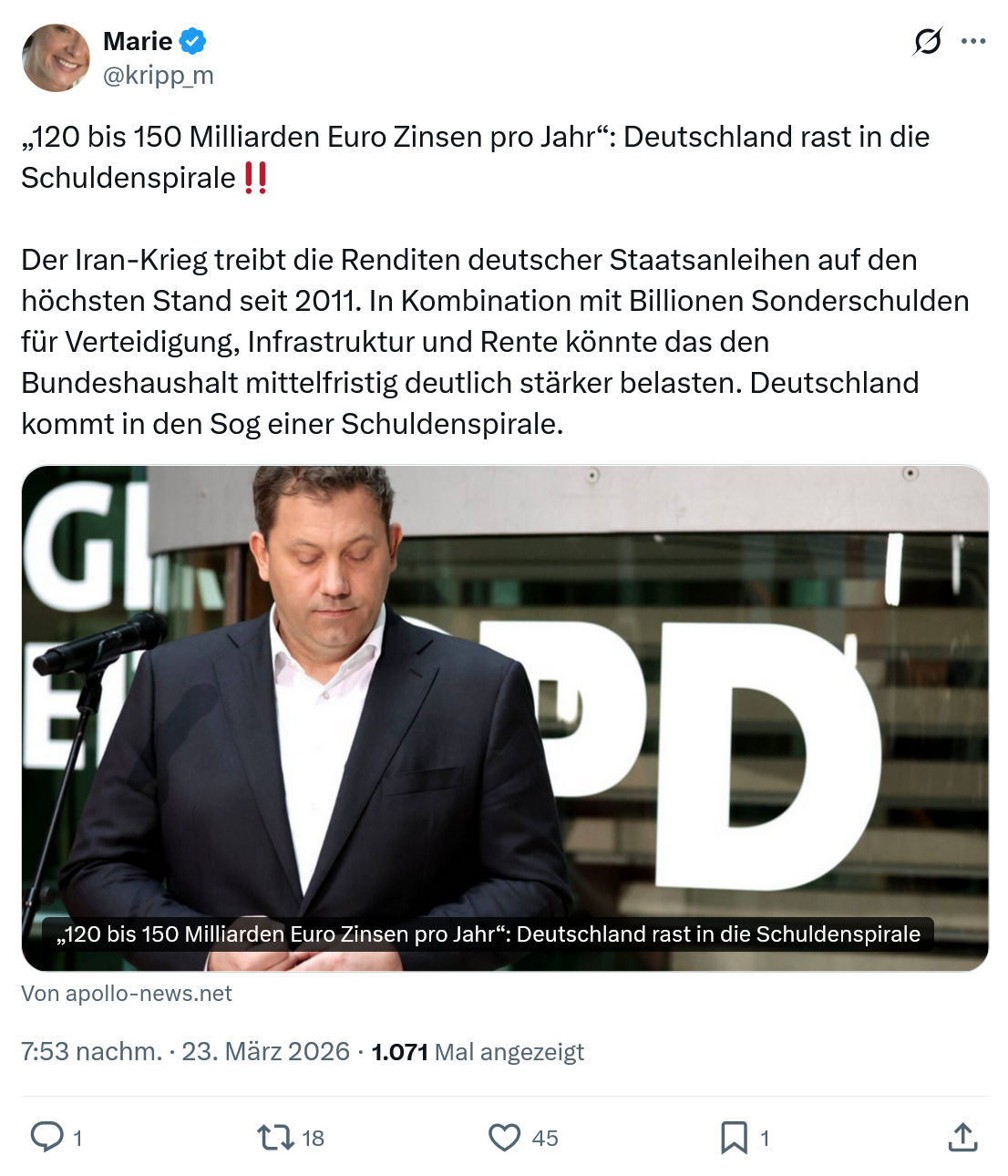Marie kripp: „120 bis 150 Milliarden Euro Zinsen pro Jahr“…