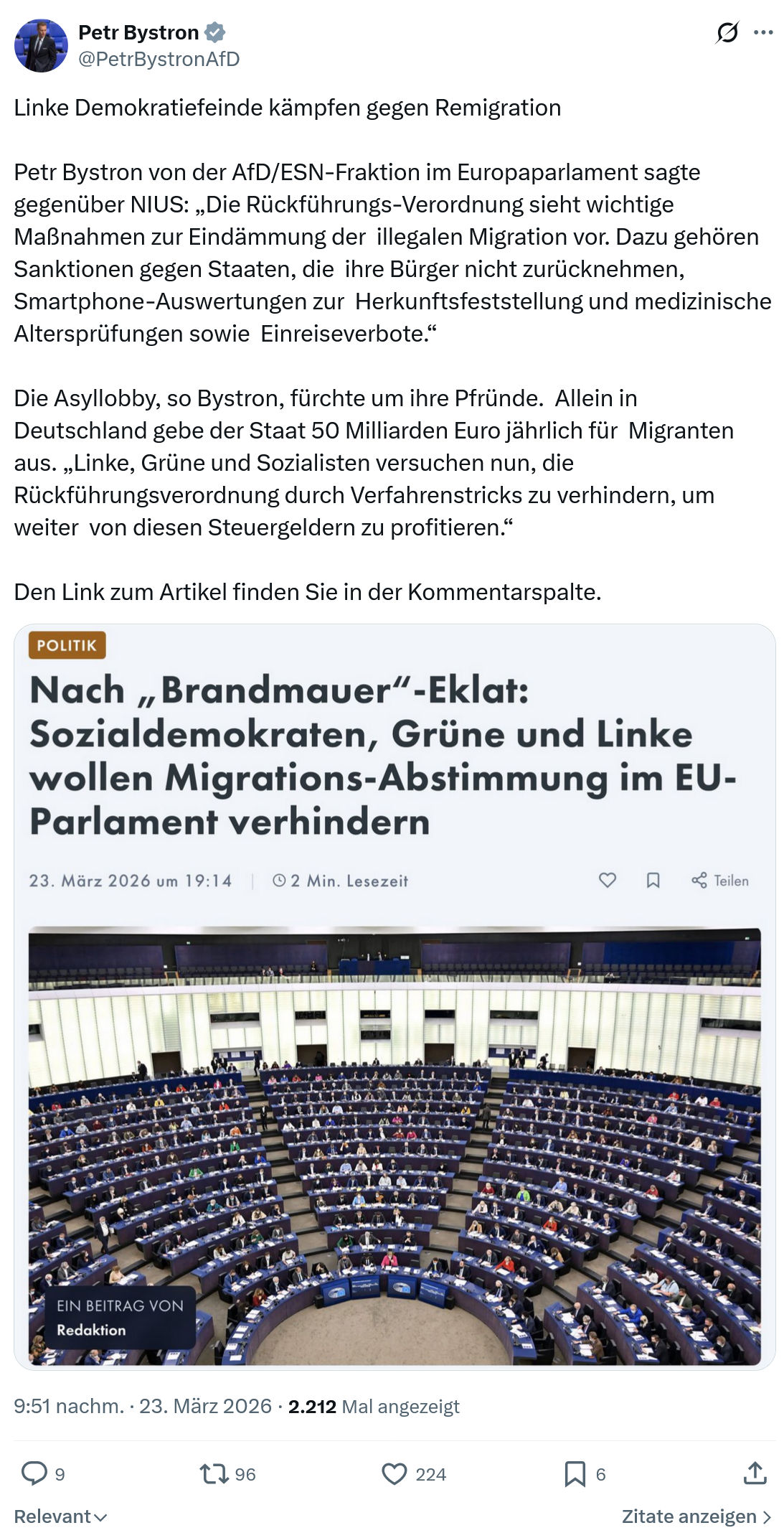 Petr Bystron: Linke Demokratiefeinde kämpfen gegen Remigration…