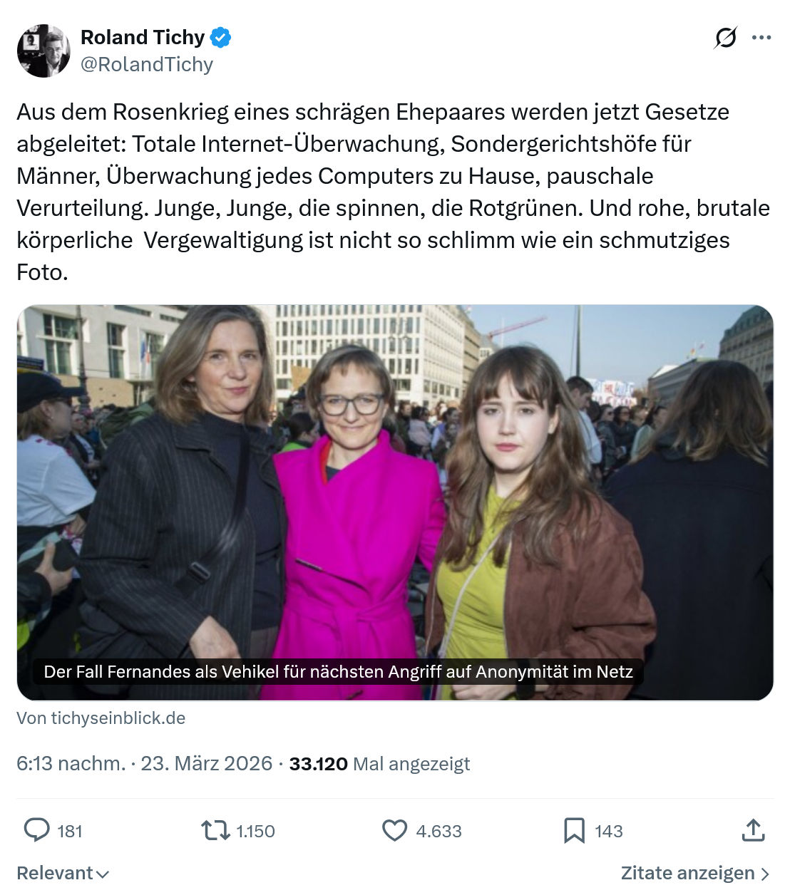 Roland Tichy: Aus dem Rosenkrieg eines schrägen Ehepaares…