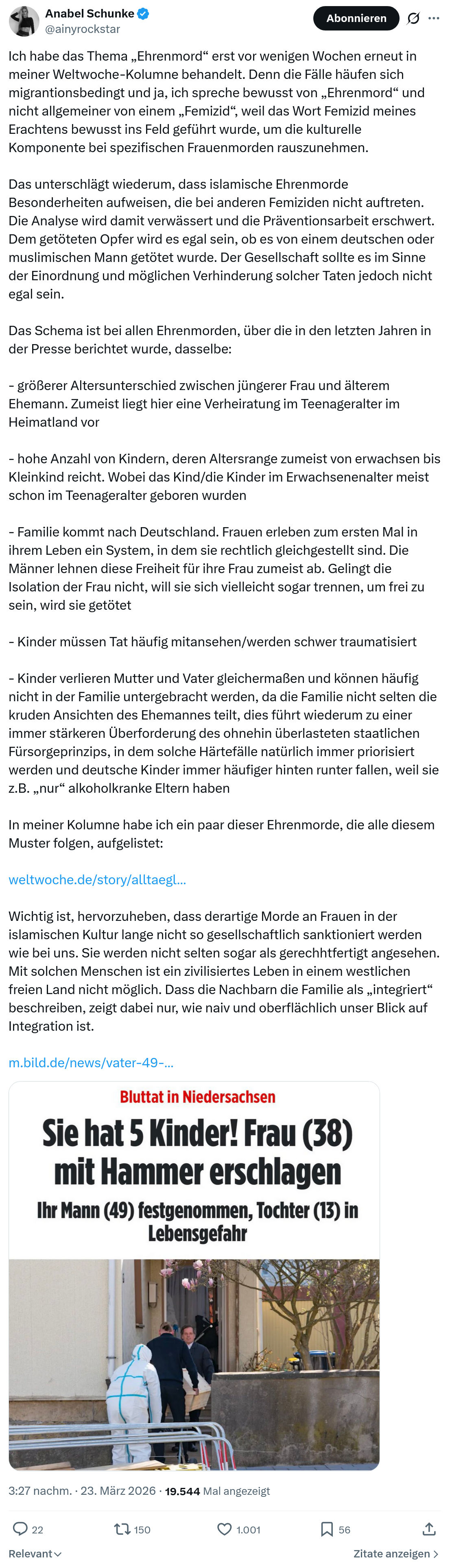Anabel Schunke: Ich habe das Thema „Ehrenmord“…