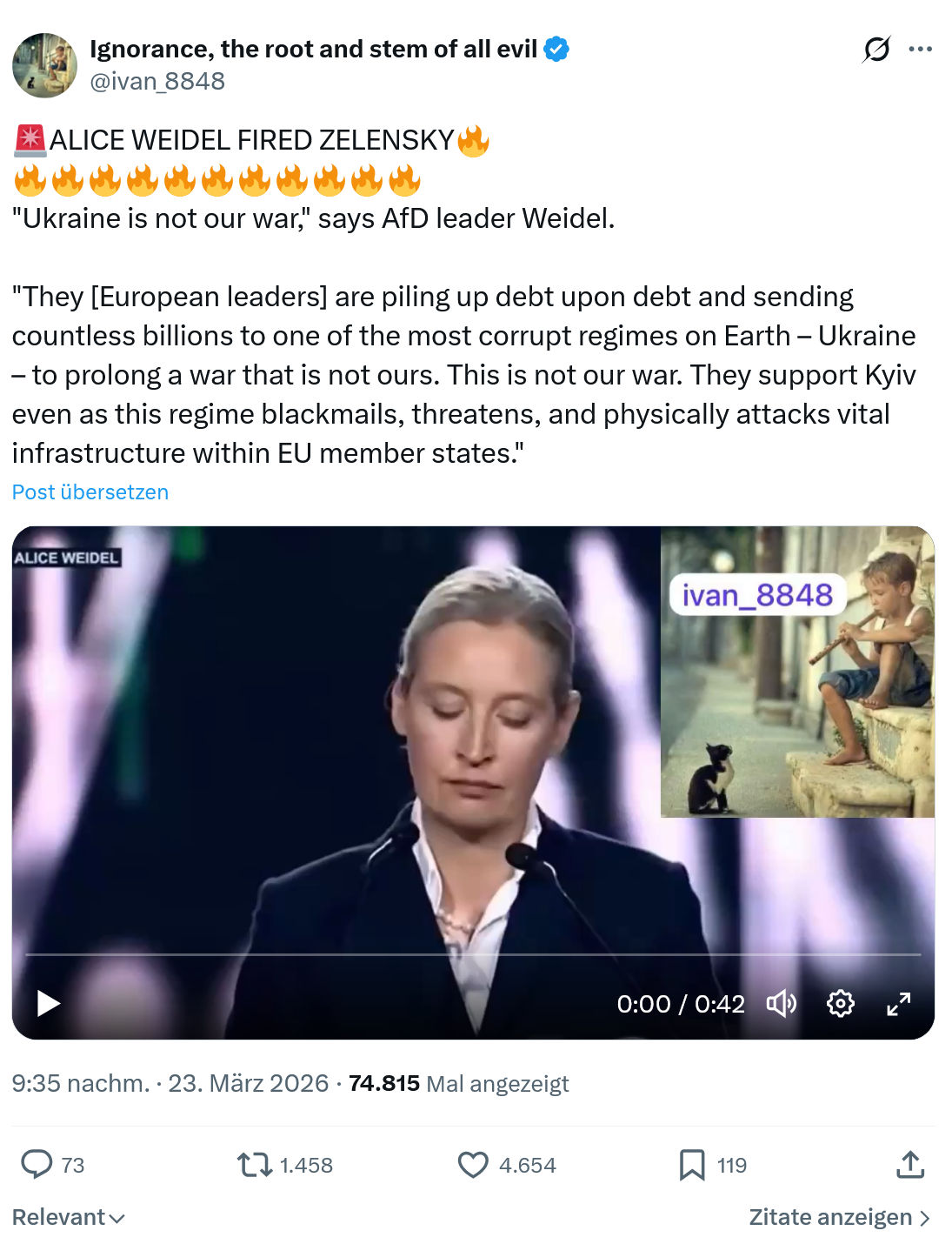 ivan Ignorance: ALICE WEIDEL FIRED ZELENSKY…