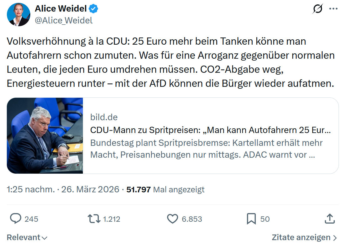 Alice Weidel: Volksverhöhnung à la CDU…